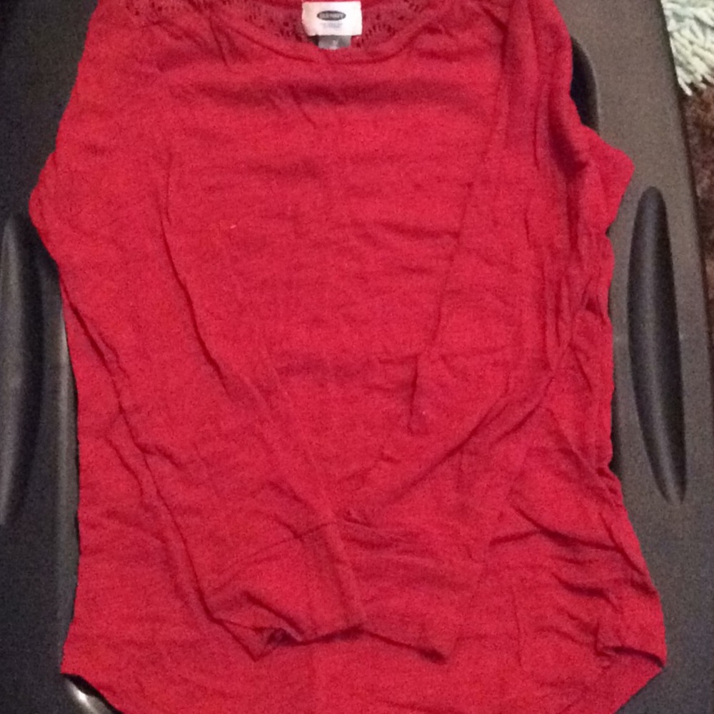 Old navyGirls long sleeve red crochet/cotton shirt